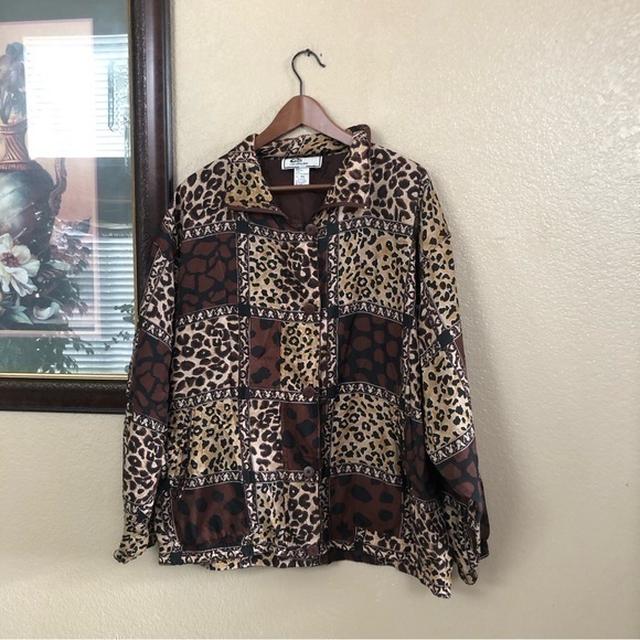 Vintage Carolina Bay Leopard Print Button Full Zip Jacket Size 18W - Picture 2 of 8